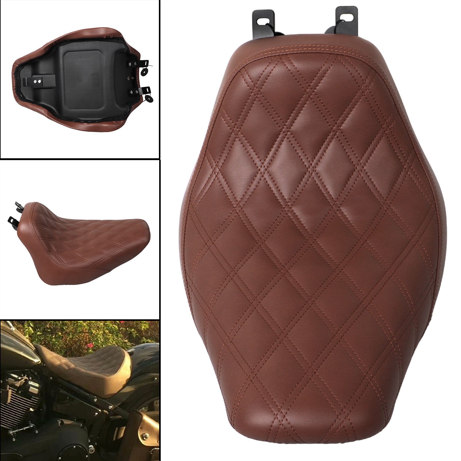 Synthetic Leather + Ultra-Foam Motor Brown Solo Seat For Harley Softail FLSTN