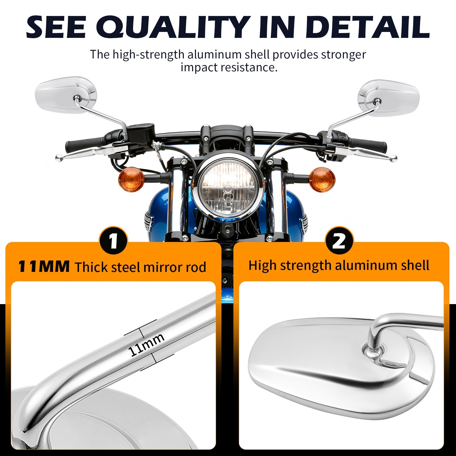 2x Rear View Side Mirrors For Harley Davidson Wide Glide FXDWG 93-17 FLSTF 90-17