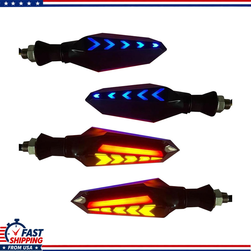 Universal LED Motorcycle Turn Signals, 4-Pack Arrow Flowing Blinkers Daytime Run
