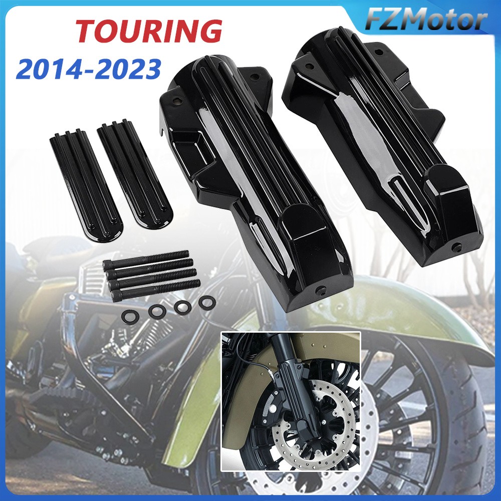 Gloss Black Lower Fork Covers Upper Fork Slider Accent For Harley Touring 14-23