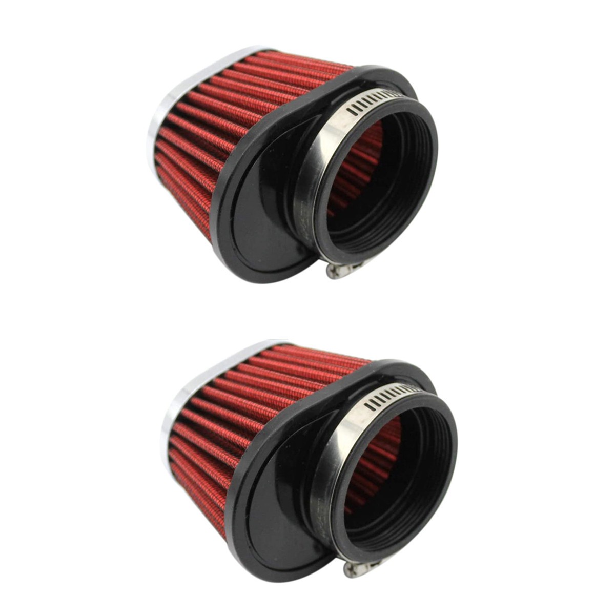2 Pack Motorcycle Performance Oval Pod Air Filter Intake 55mm Chrome Red Parts