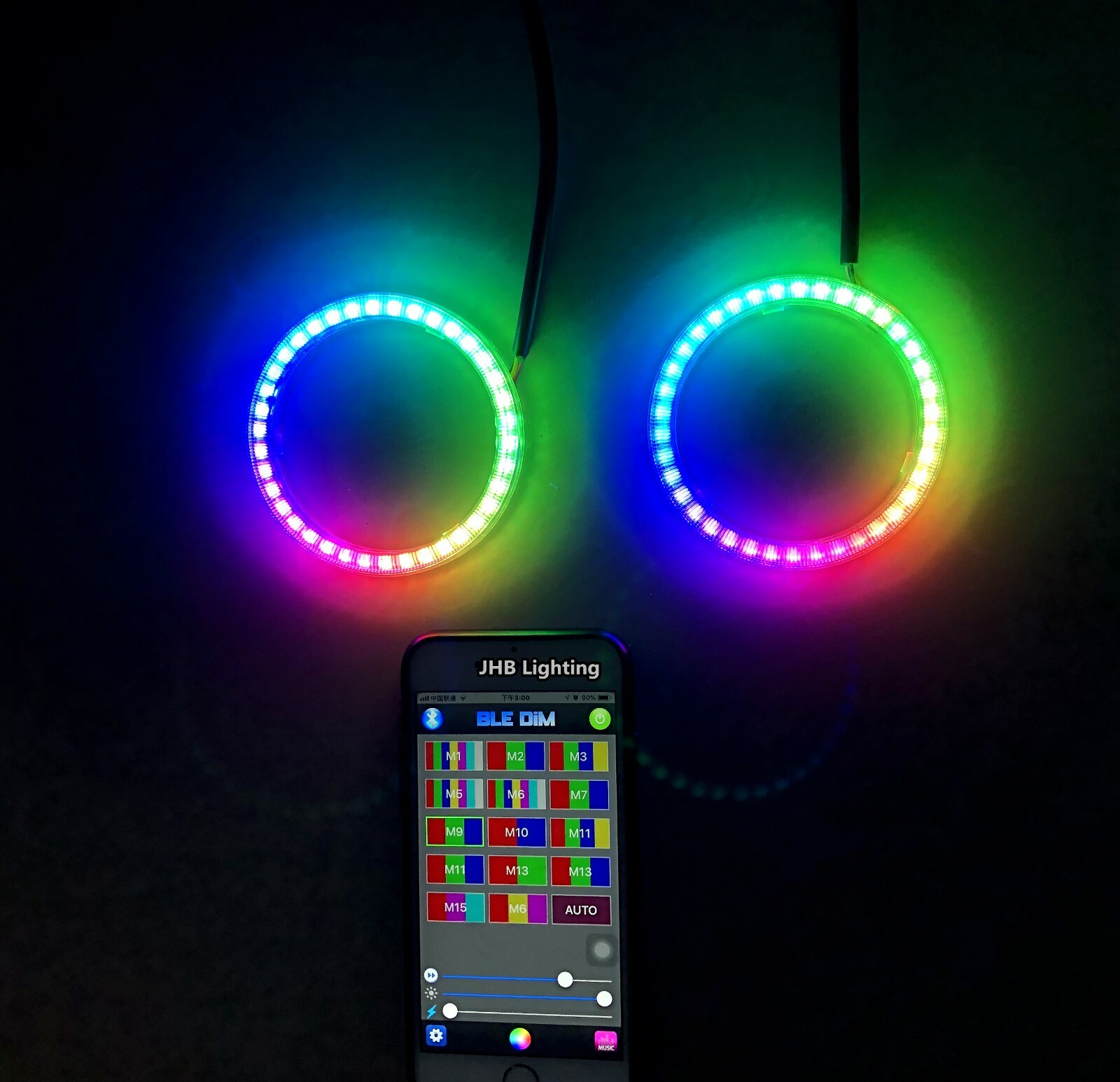 JHB Pair 70MM IP68 Bluetooth+ Remote Chasing Flowing LED Halo Full Rings Lights