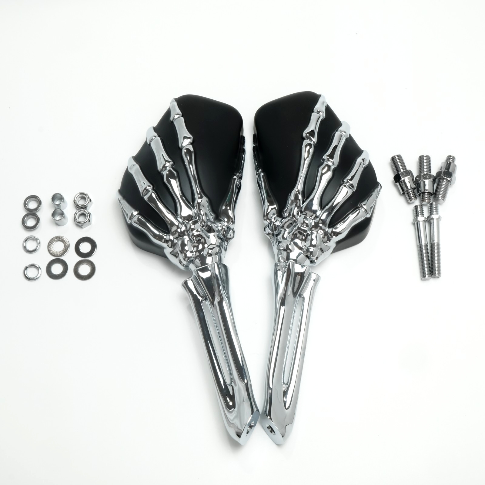 Chrome Black Skull Skeleton Mirrors For Harley Dyna Softail Sportster Touring