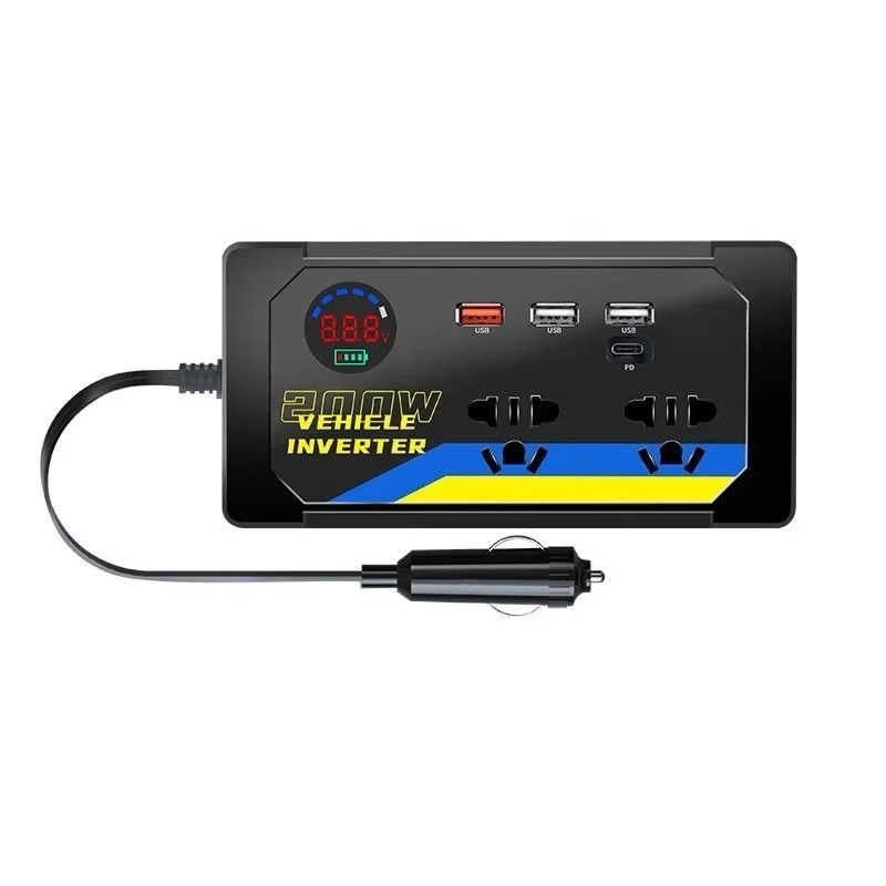 12V 24V DC Car Inverter 200W to 110V 220V AC with 3 USB Ports for Fast Charging