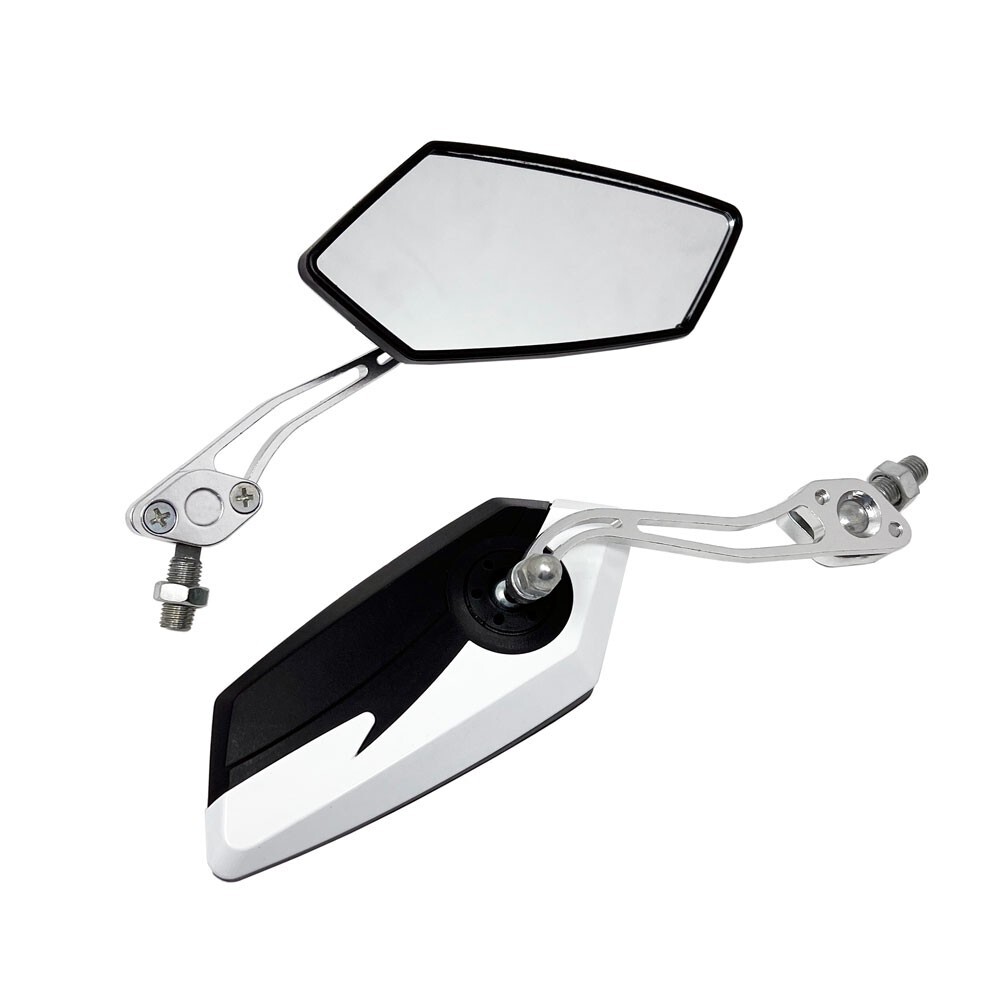 MMG Motorcycle Mirrors Set 10mm Bolt RH/RH Thread Mount (Black / White)