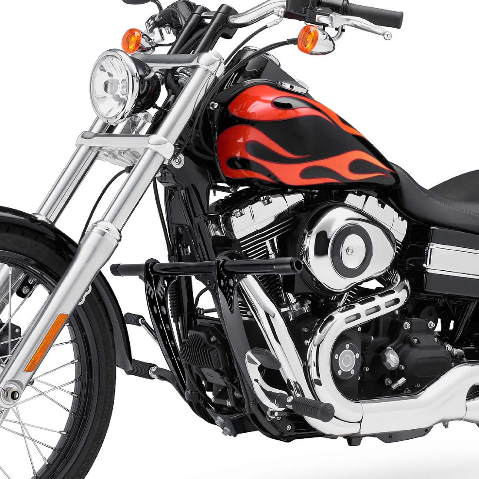 Gloss Black 1.25″ Engine Guard Crash Bar For Harley Dyna FXDB W/ Forward Control