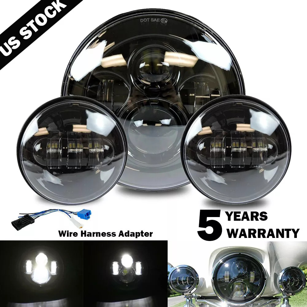 7″inch LED Headlight + Passing Lights For Harley Davidson Touring Road King DRL