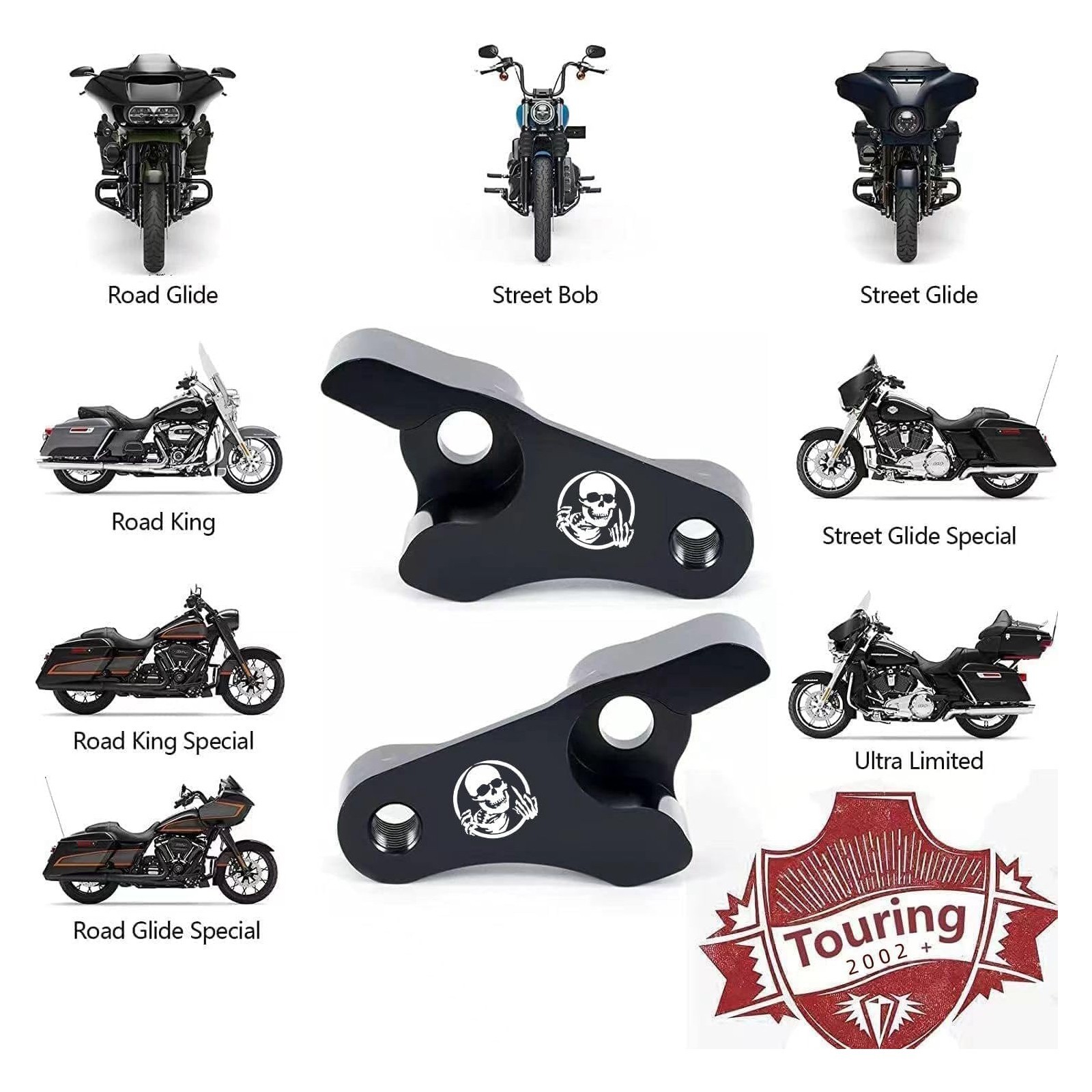 2 Inch Lowering Blocks Kit Fits 2002-2025 for Harley Touring (For Harley Type-4)