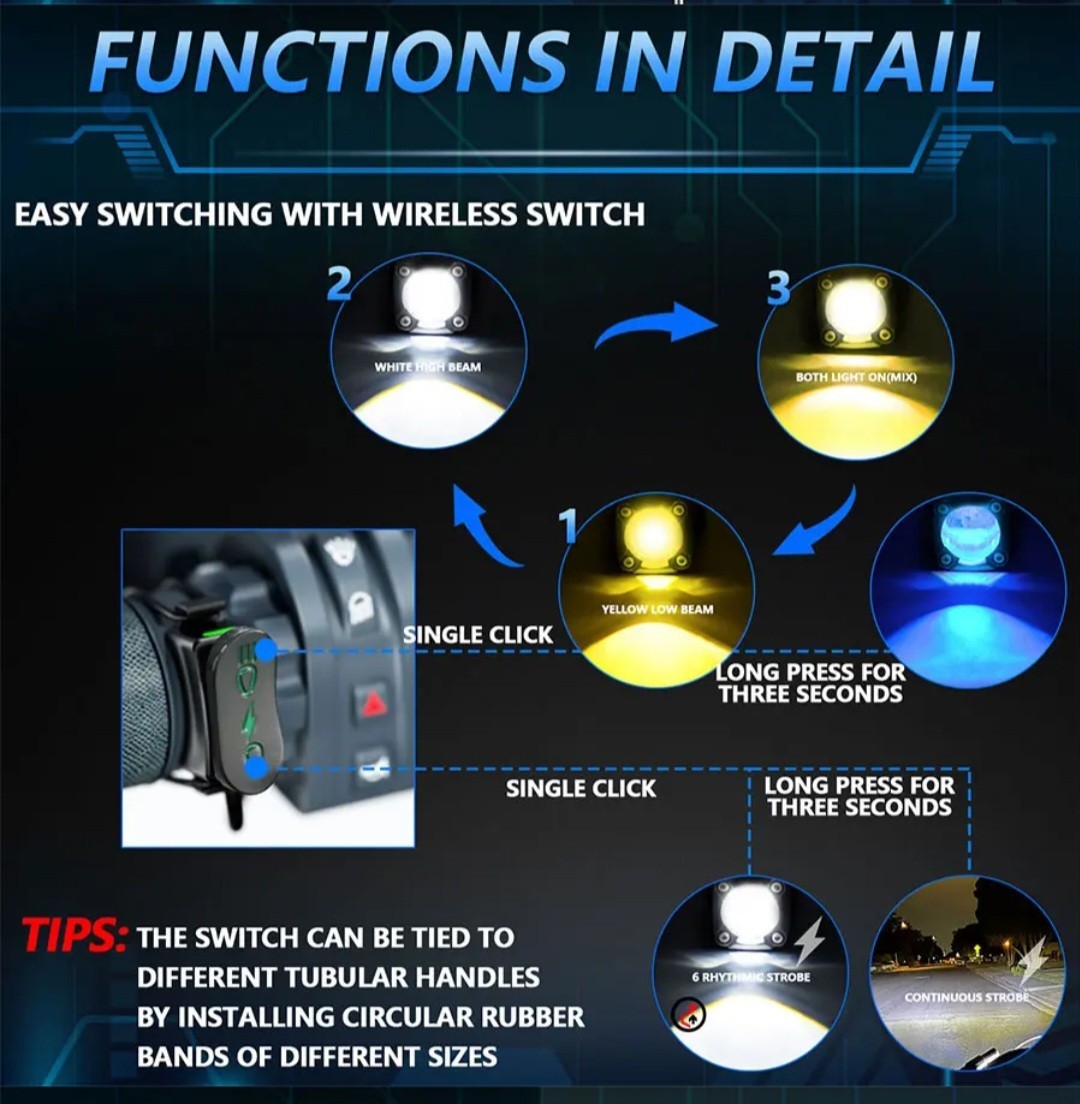 Waterproof Motorcycle LED Fog Lights Spot Light with Switch Easy to Install