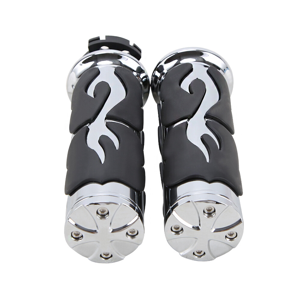 Custom Flame Chrome Hand grip For Universal Motorcycle with 1″ 25mm Handlebar