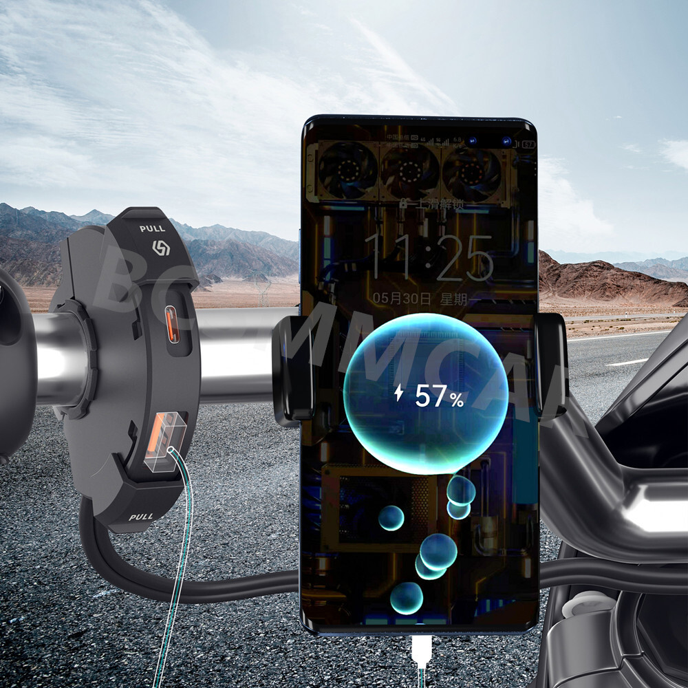 Motorcycle ATV Handlebar Mount Holder Cell Phone GPS USB Charger Fast Charging