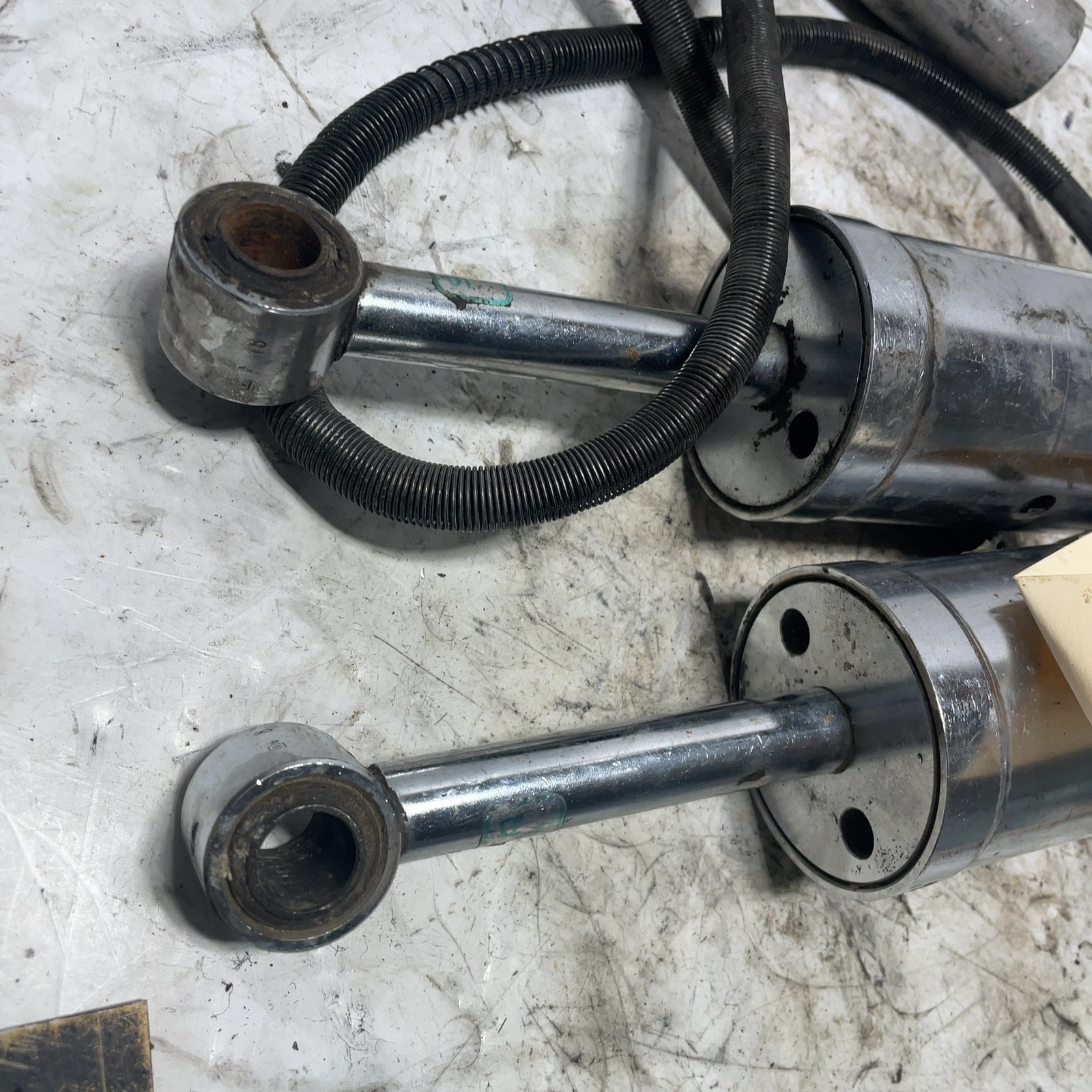 86-90 Harley Softail OEM Reservoir Shock Set Pair Chrome Showa Chrome