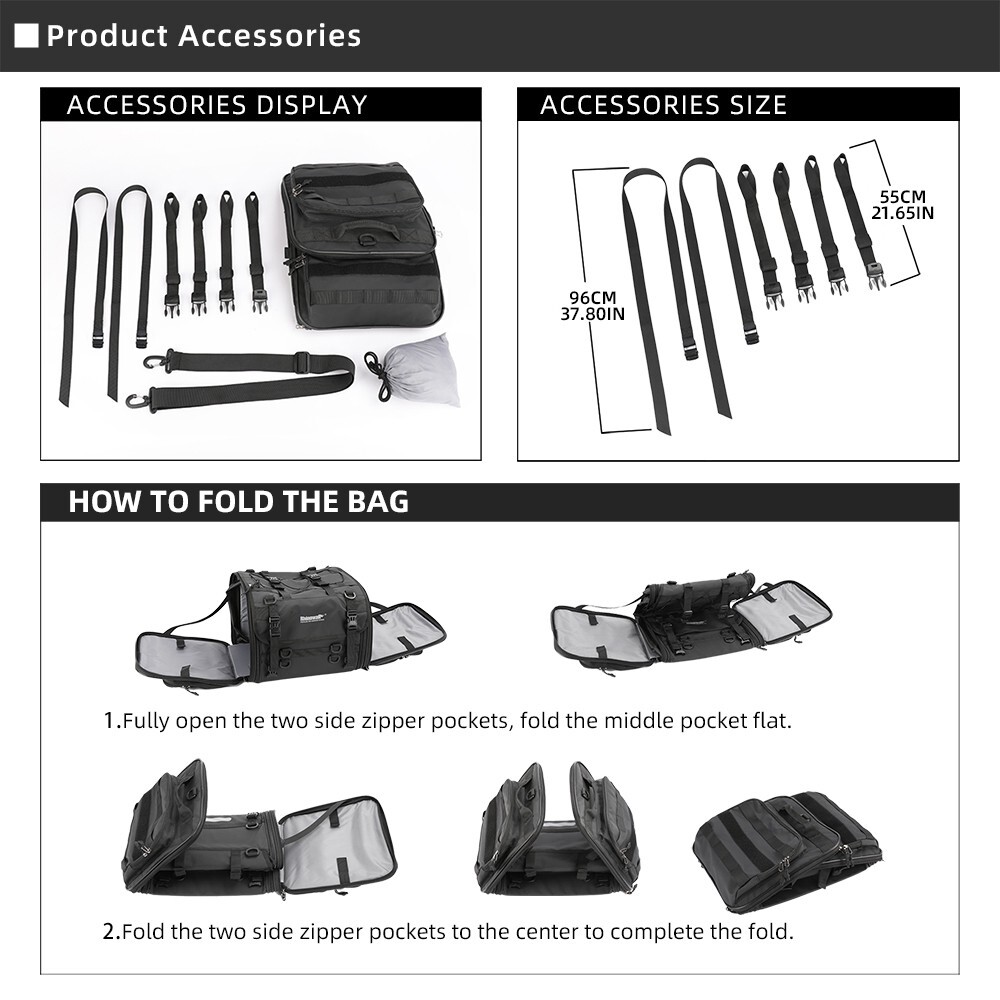 Rhinowalk Motorcycle Travel Luggage Tail Bag 45L Waterproof Trunk/Rack Box Black