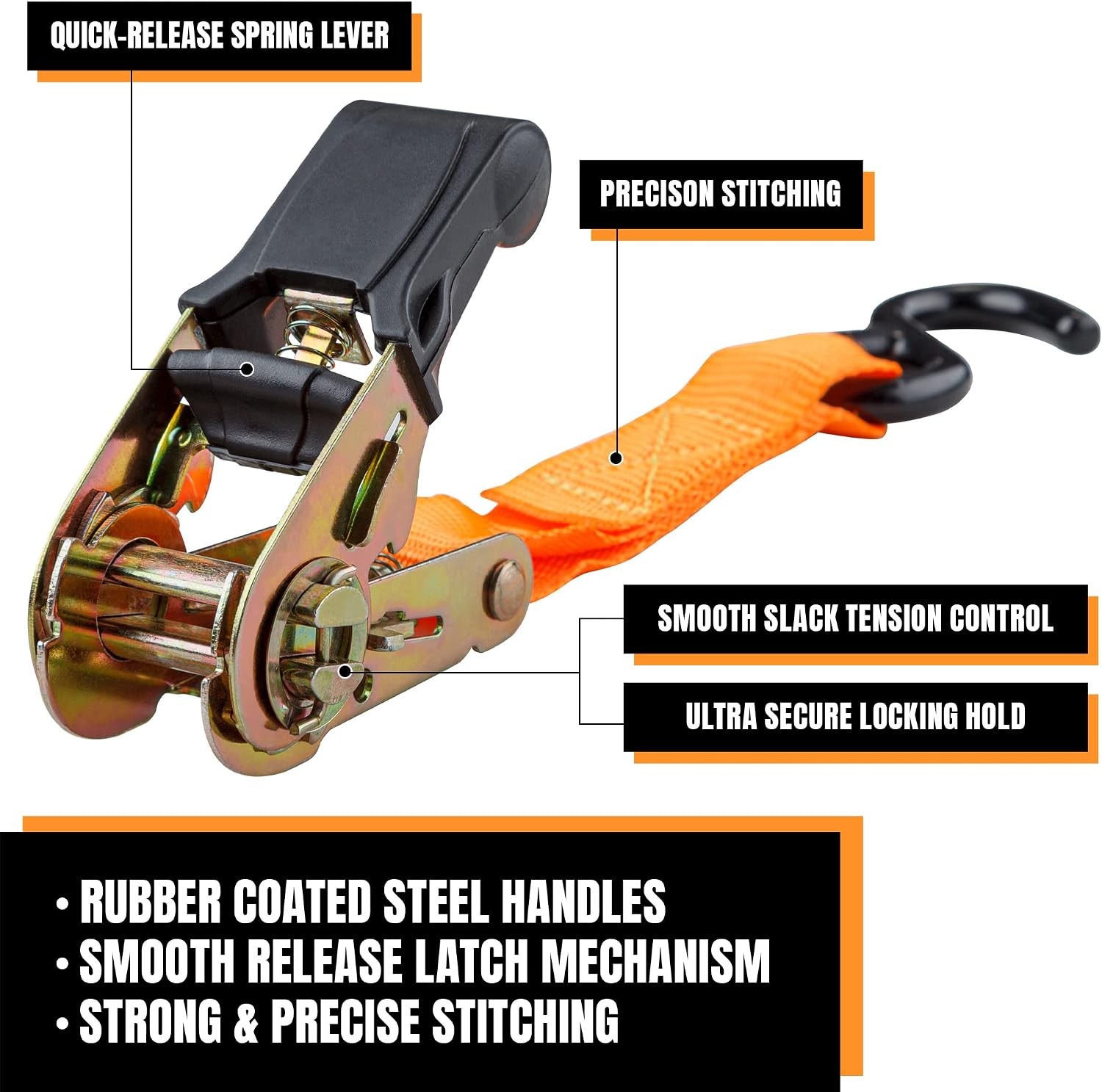 4-Pack 1×15 ft Ratchet Tie-Down Straps S-Hooks, Orange 1500 lb Capacity, Include