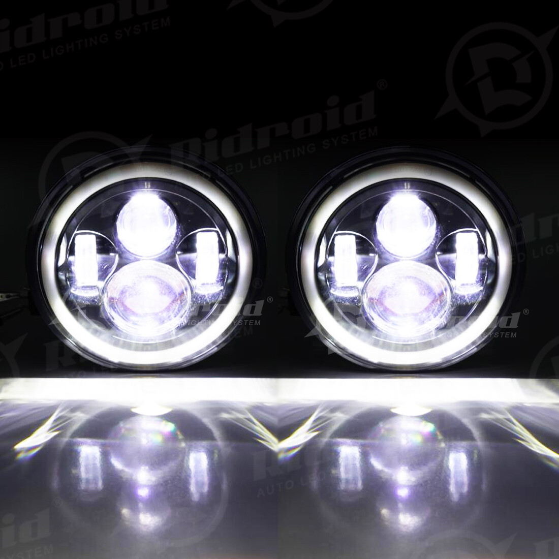 7″ inch Round LED Headlight w/ Red Halo DRL for Harley Davidson Fat Boy FLSTF