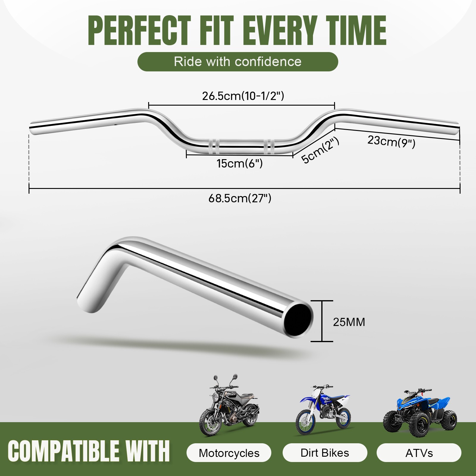Chrome Handlebar 1″ 25mm Handle Bar For Kawasaki Vulcan 800 900 1500 VN800 VN900