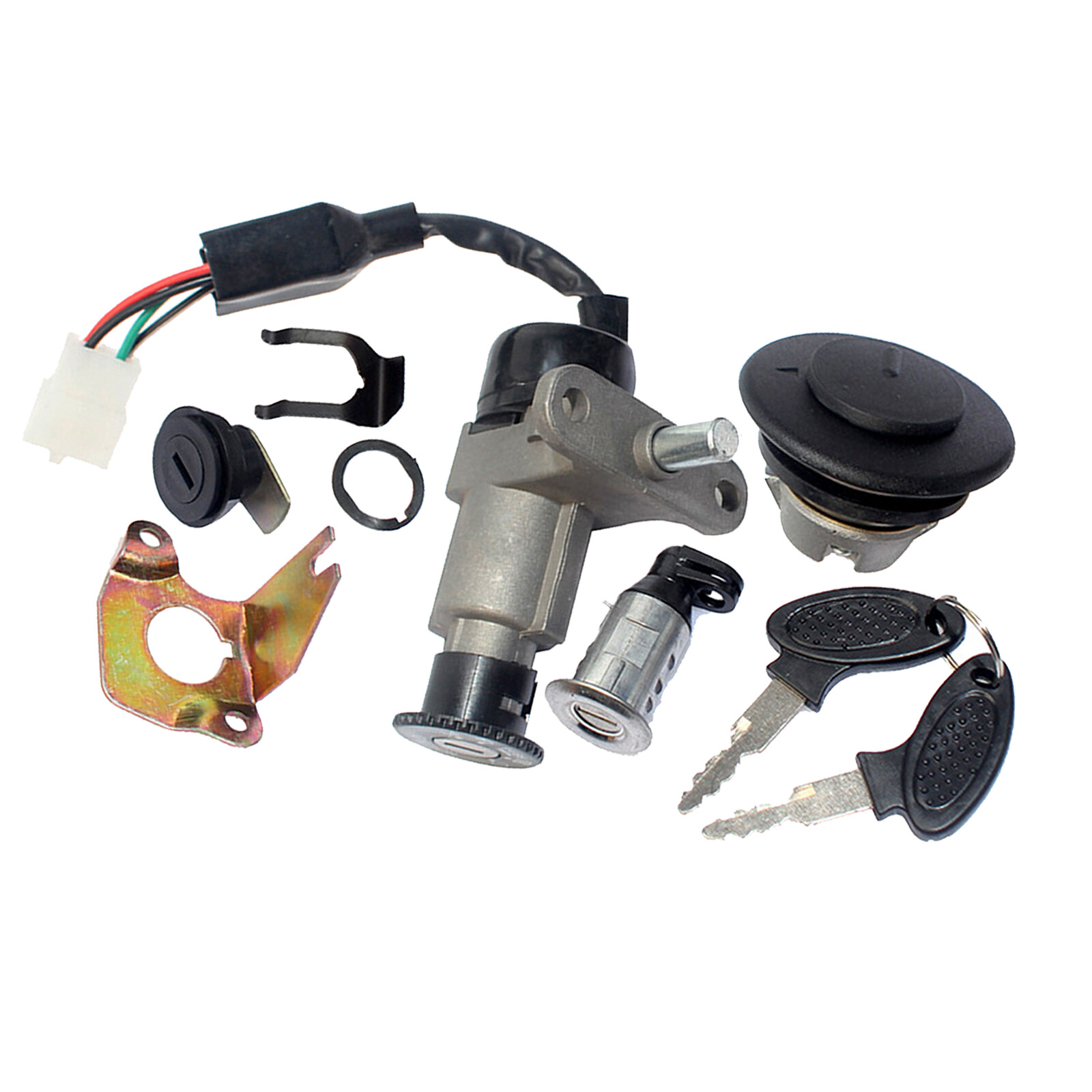 Universal Motorcycle Scooter Fuel Gas Cap Ignition Switch Key Seat Lock Set