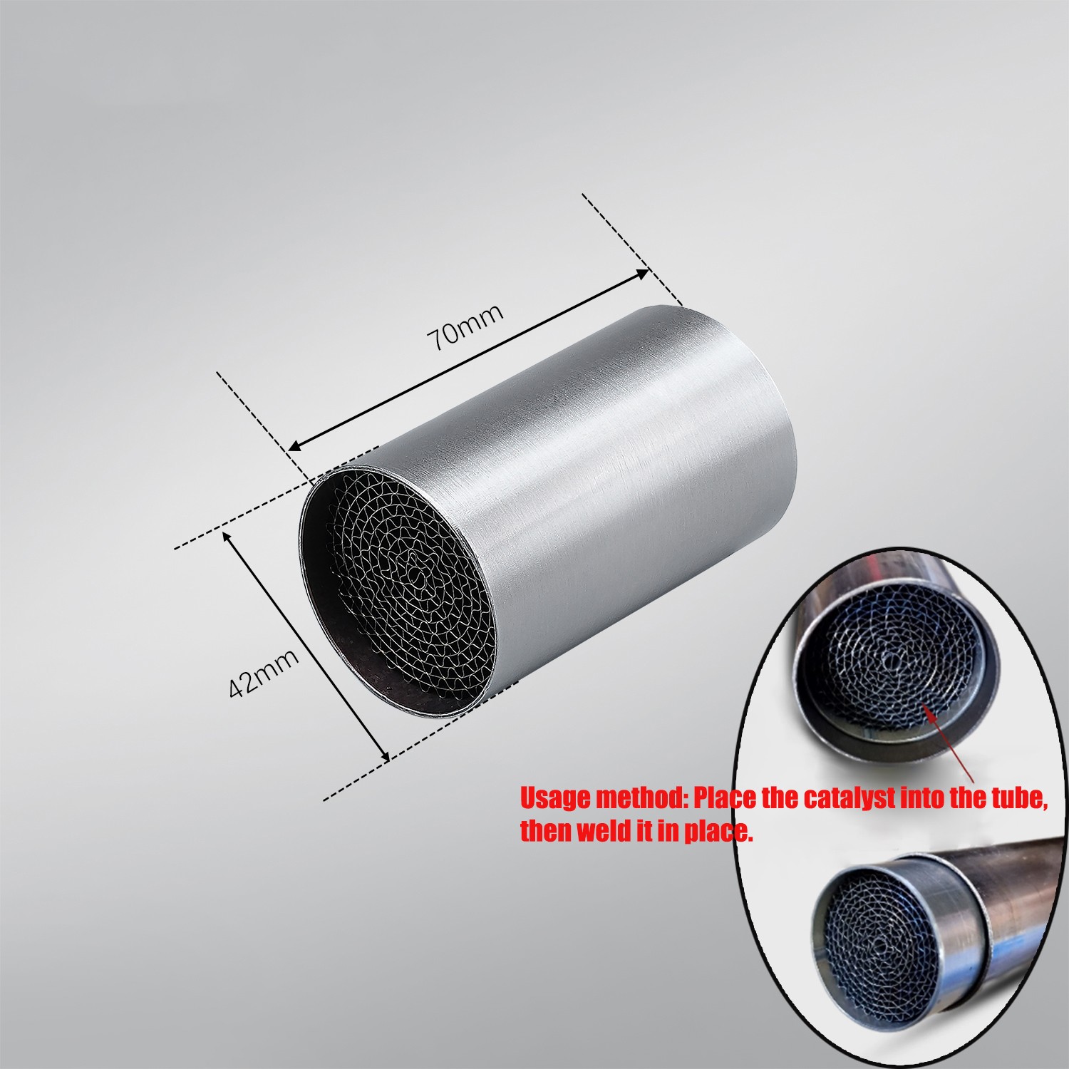 Universal 42*70mm Motorcycle Front Middle Pipe Exhaust Muffler Baffle Catalyst