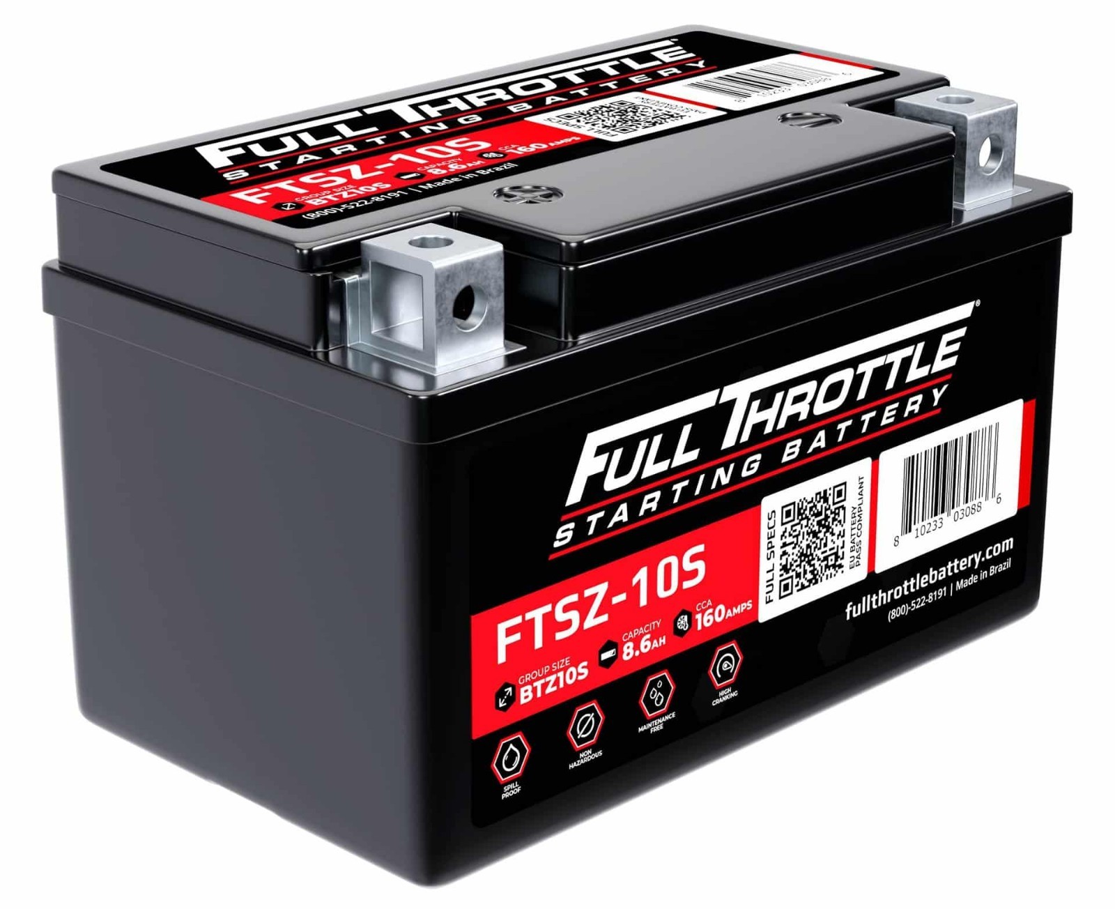 Full Throttle FTSZ-10S 12 Volt 8.6 Ah Rechargeable SLA AGM Battery, 160 CCA
