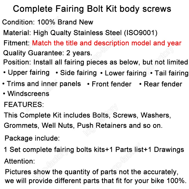 Fairing Bolt Kit Body Screws Nuts Fit For Suzuki GSXR600 GSXR750 SRAD 1996-2000