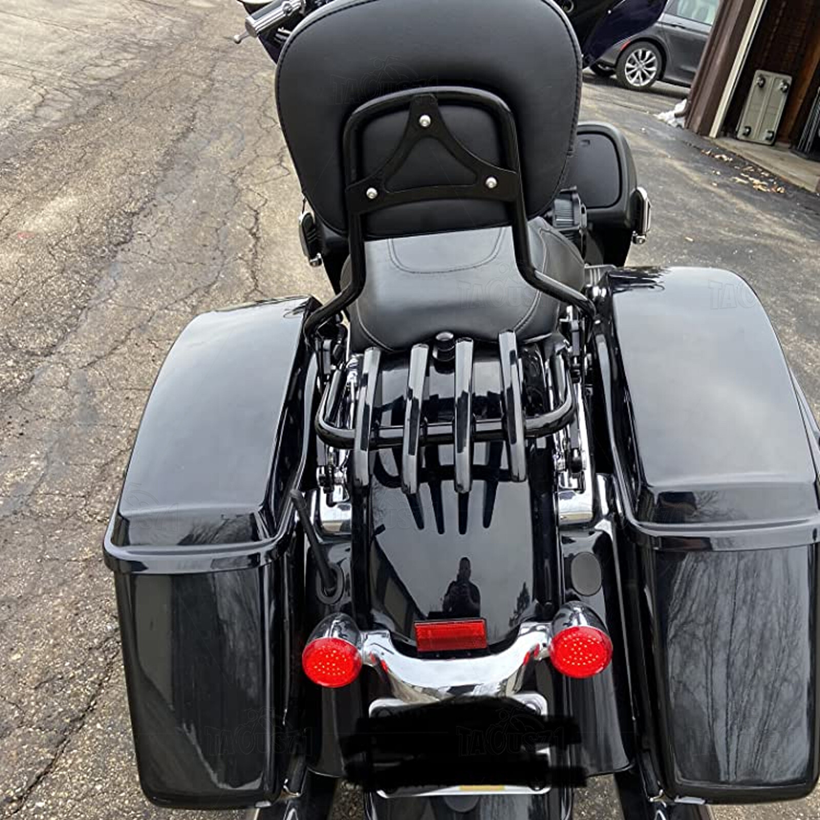 Black Backrest Sissy Bar Stealth Rack For Harley Road King Street Glide 09-23 24