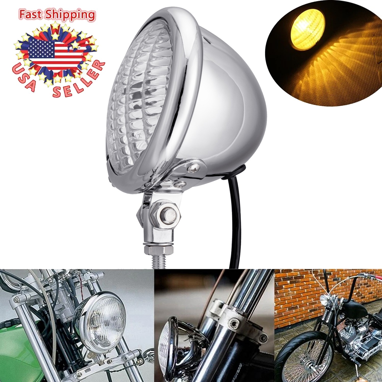 Bates Style 4.5″ 4-1/2” Headlight Lamp For Harley Dyna Chopper Bobber Custom