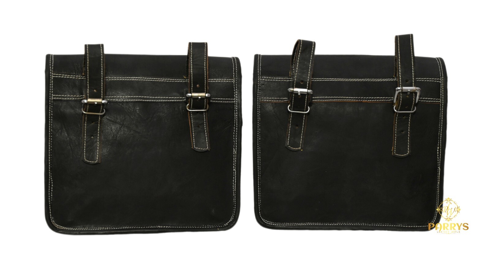 2 pcs Handmade Genuine Leather Bike Bag Saddle Bag Panniers for 2 Side Bag Black