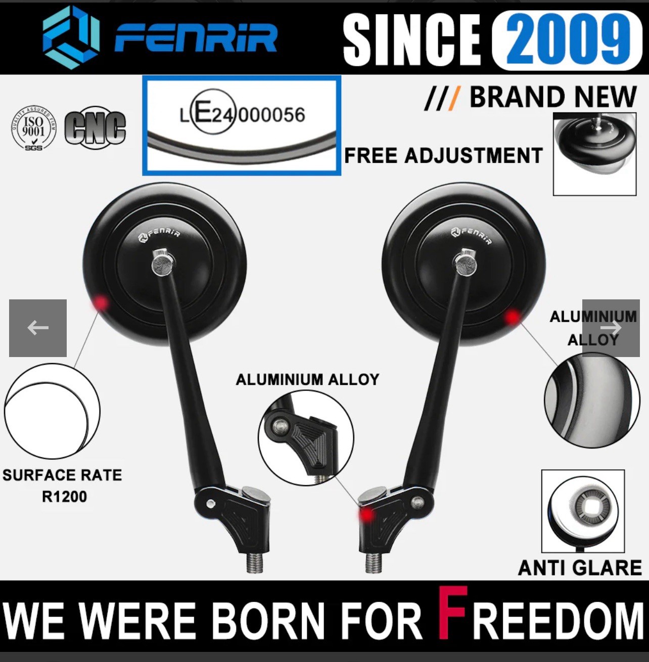 FENRIR Emark CNC Aluminum Alloy Black Motorcycle Mirrors side Mirror Universa…