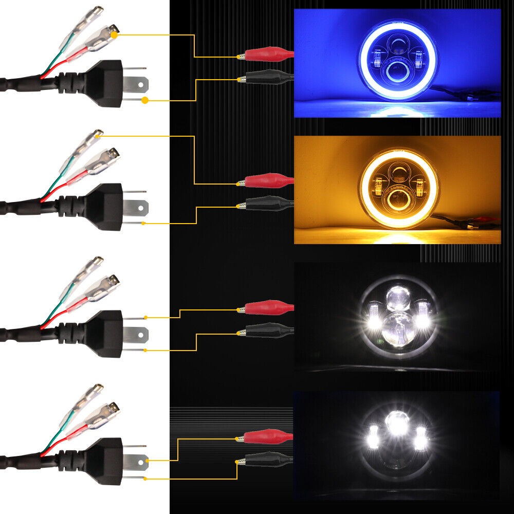7″ Inch Motorcycle LED Headlight W/BLUE DRL Hi/Lo Beam Lamp For Motorbike Motor