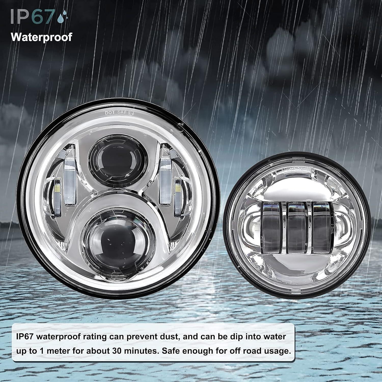 7″ 6000K LED Headlight Hi/Lo + 4.5” 80W Fog Light Combo for Harley Davidson