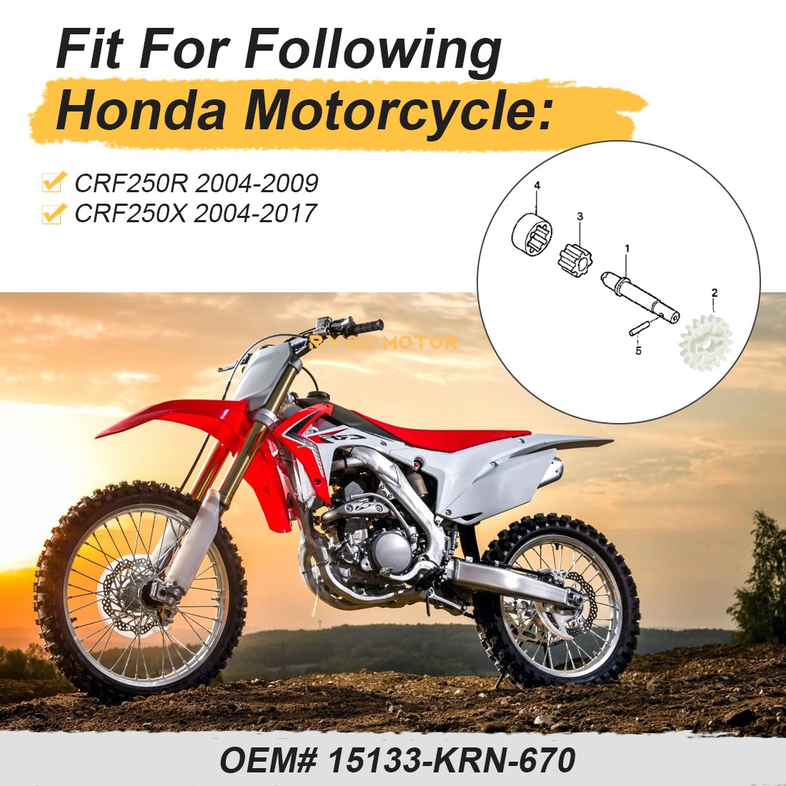 Oil Pump Driven Gear For Honda CRF250R 2004-2009 CRF250X 2004-2017 15133-KRN-670