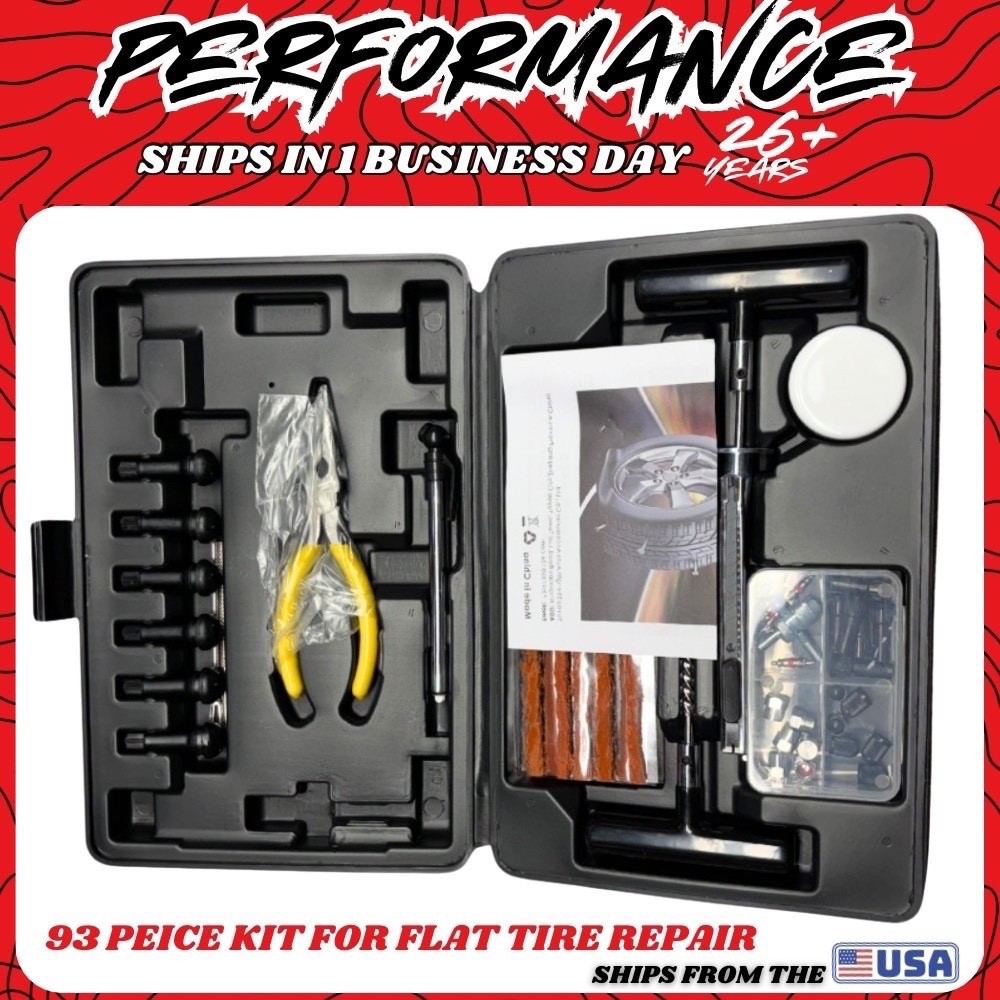 93PC ATV UTV SXS Tire Repair Kit Tool Set Valve Stem Patch Plug Trail Arctic Cat