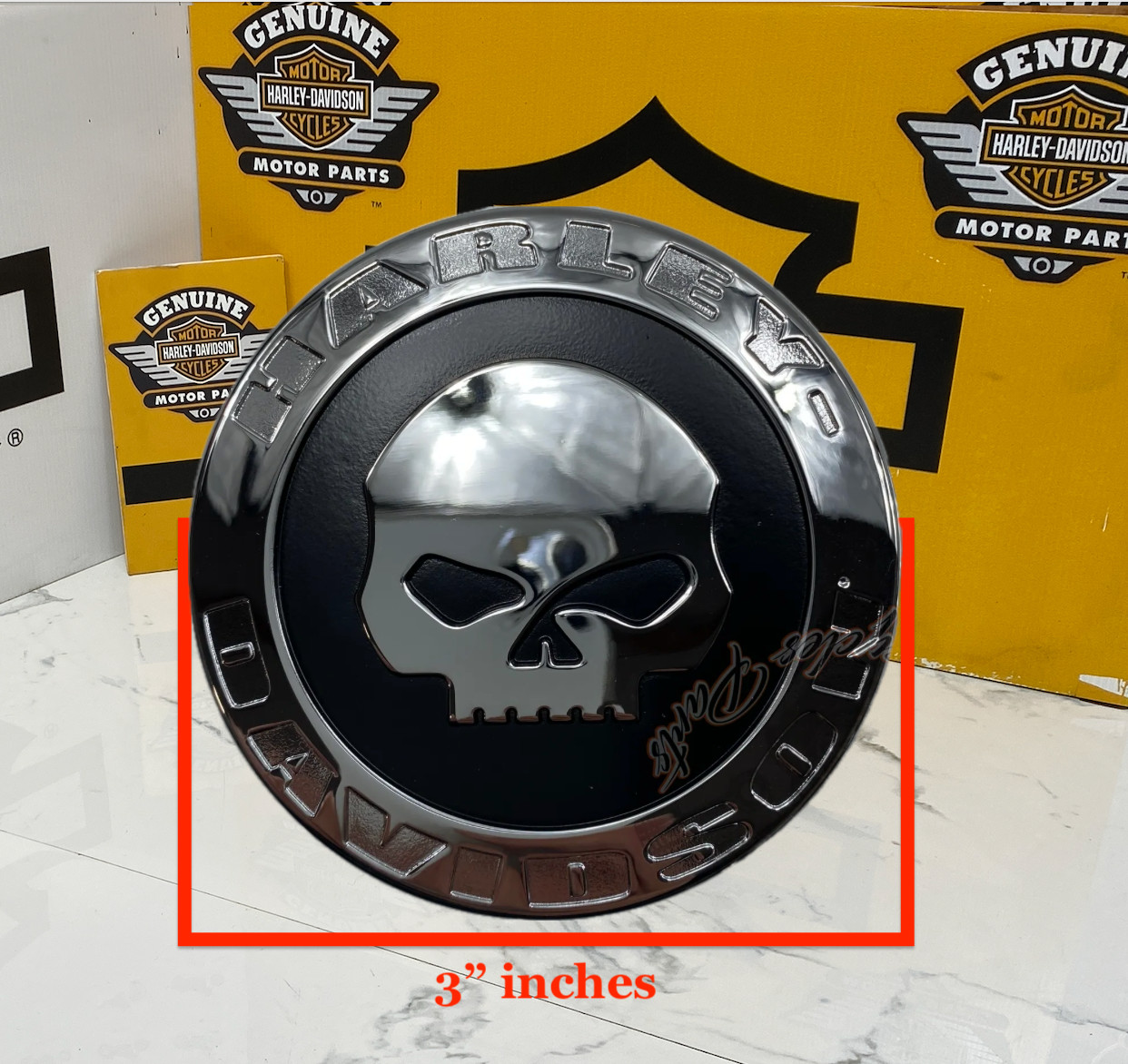 Genuine HD OEM Harley 3″ inch Willie G Skull Decorative Medallion Emblems