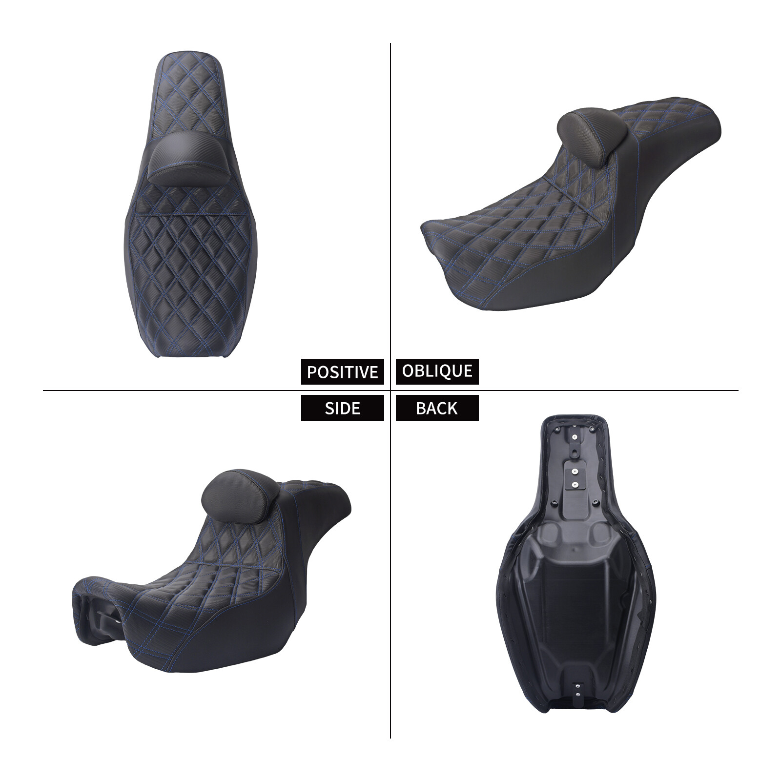 Drive Passenger Seat Blue Stitching Step Up W/ Backrest For Harley Dyna 06-17