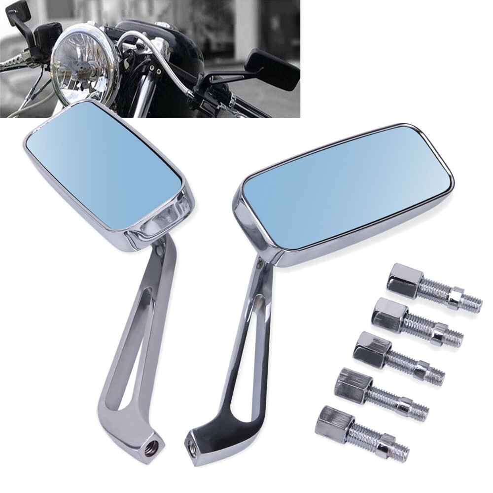 Chrome Rectangle Motorcycle Rearview Side Mirrors For Harley Honda Suzuki Yamaha