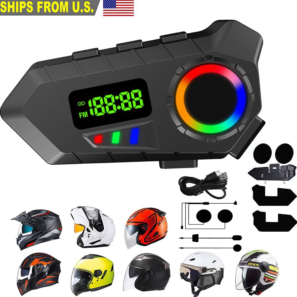 Motorcycle Helmet Bluetooth Headset 6.0 Speakers FM Waterproof Hands-Free Mic