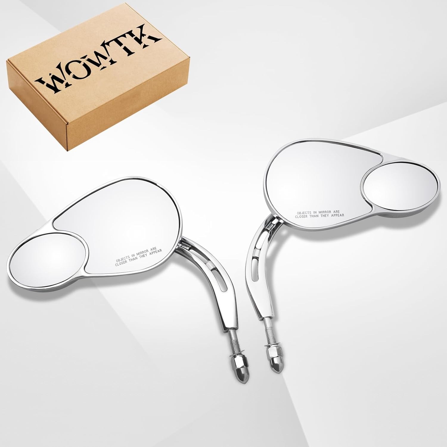 WOWTK Rearview Mirrors,Split Vision fits for 1982-2025 H-D Models, Chrome