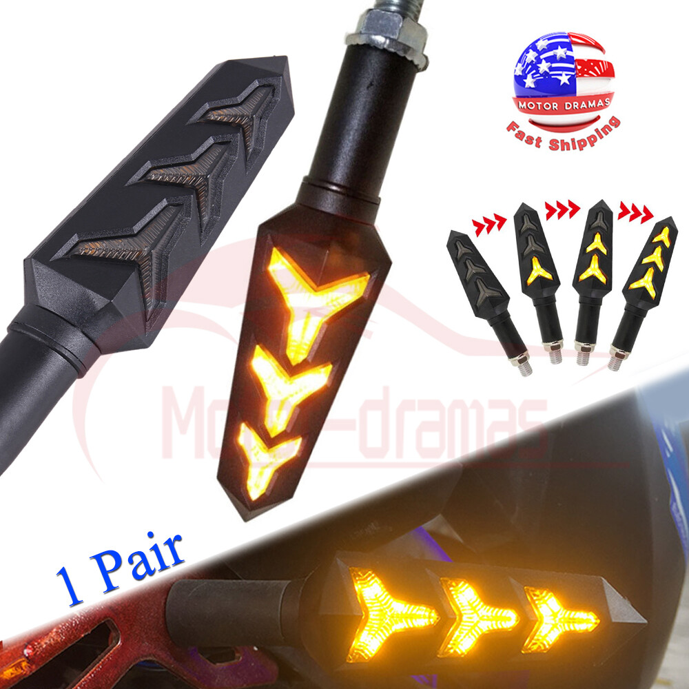 2x Flowing Universal Motorcycle LED Turn Signal Indicator Light Arrow Amber Lamp