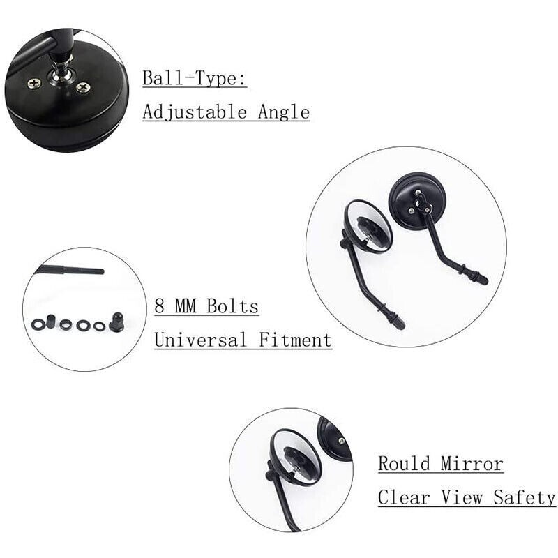8mm Black Round Motorcycle Side Rear View Mirrors Rearview For Harley Davidson