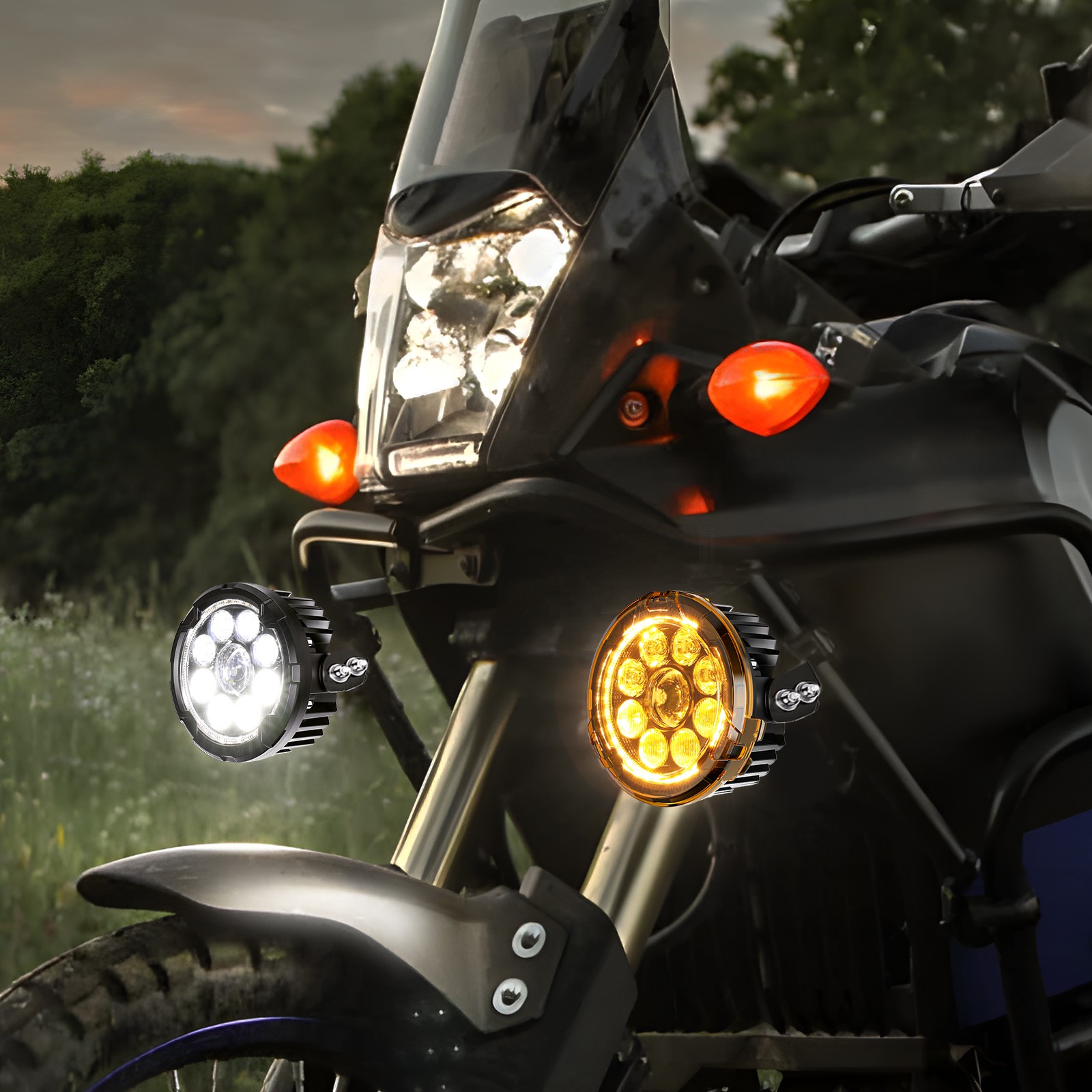 Pair 5”Motorcycle LED Headlight Strobe Yellow White Spot Light Driving Fog Lamp