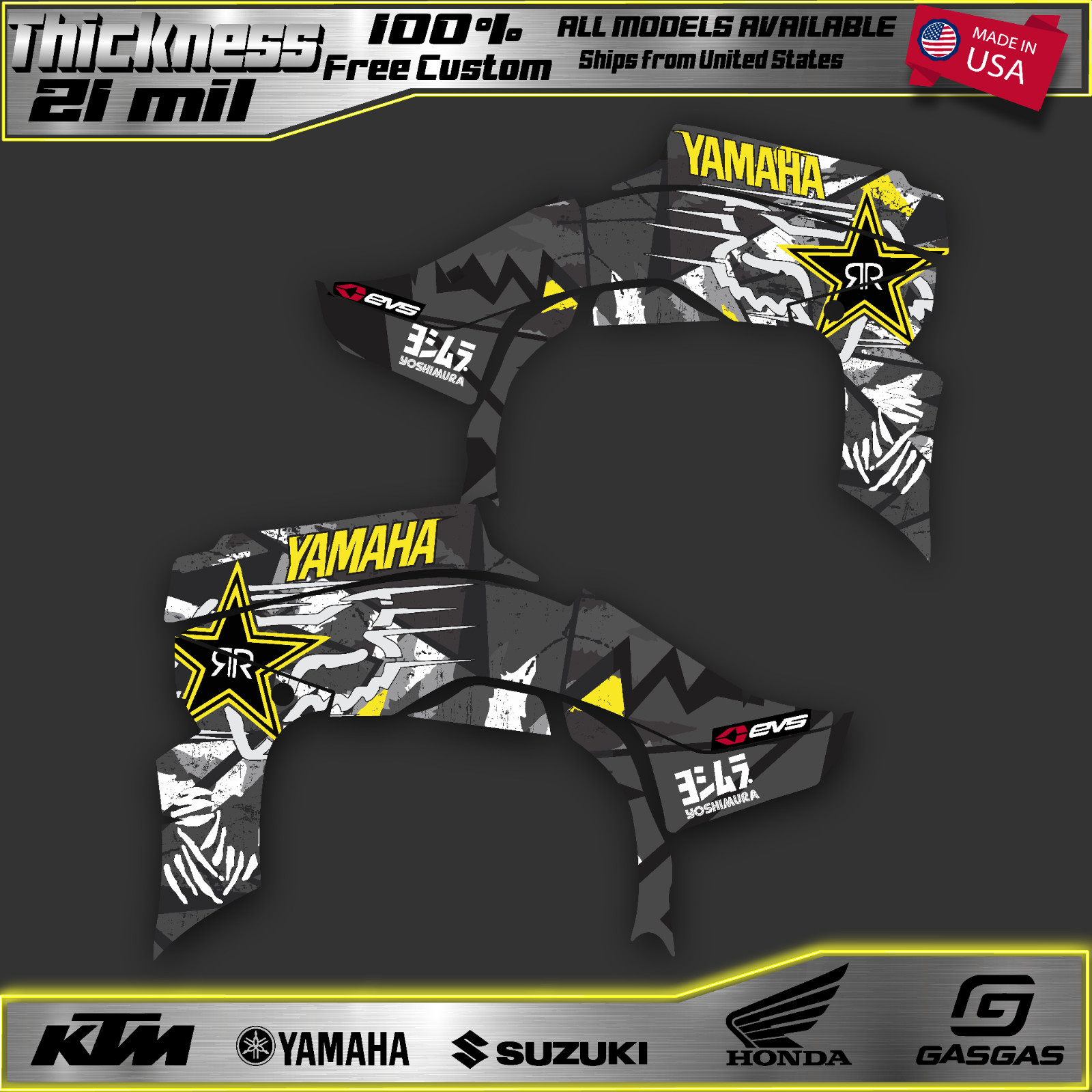 Yamaha YFZ 450R 450X Graphics decal kit stickers 2014 to 2018 2019 2025 21mil