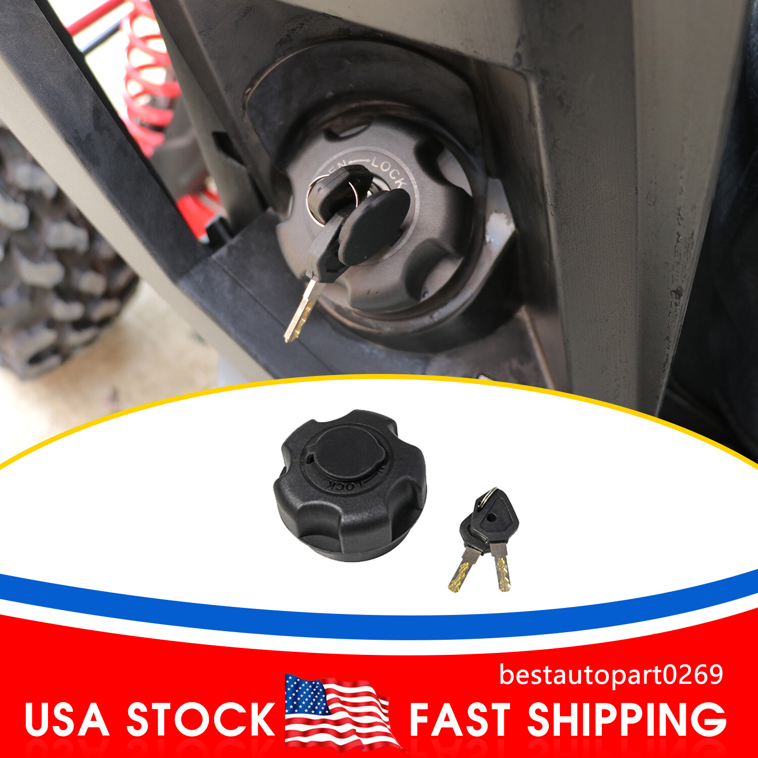 Lockable Gas Cap Fuel Tank Lid Cover W/ key for UTV Polaris Ranger RZR Sportsman
