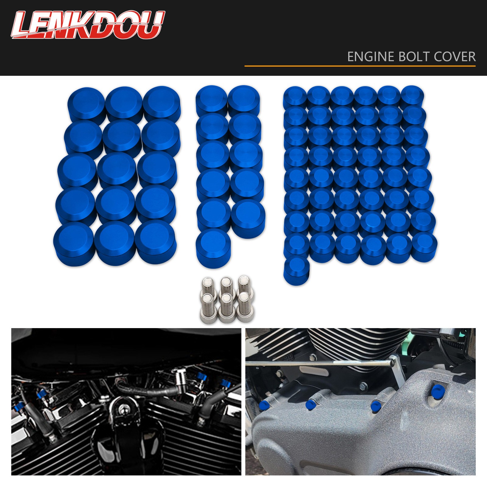74PCS Blue Engine Bolt Caps Cover For Harley Touring Road Street Glide 2007-2016