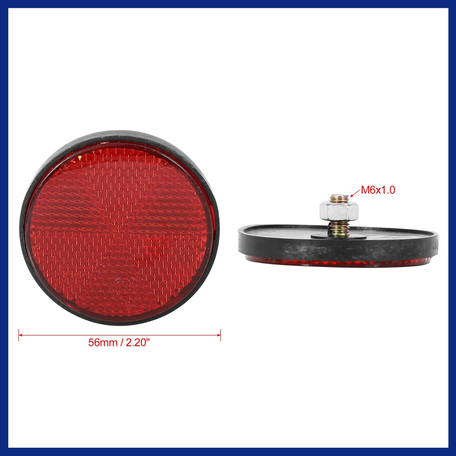 Pair M6x1.0 Red Universal Screw Mount Round Warning Reflector for Motorcycle