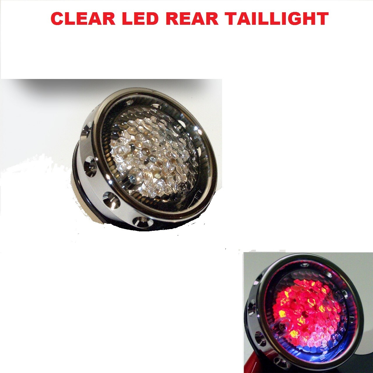 Red LED Rear Taillight Chrome Billet Aluminum *JAMMER Clear Lens Harley Bobber