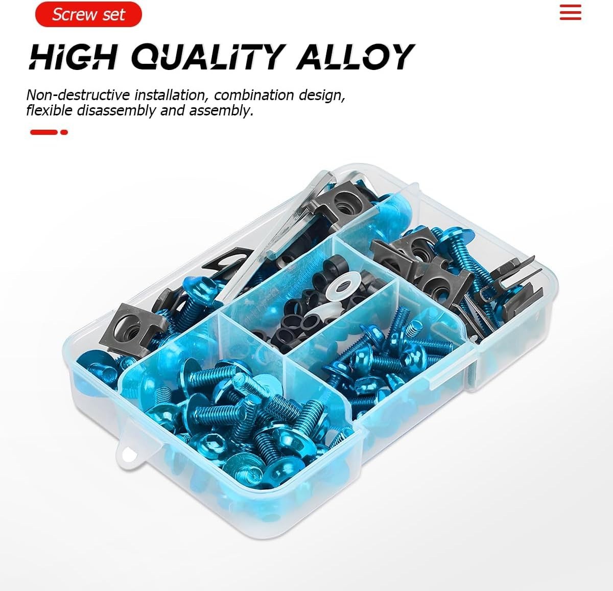 Motorcycle Fairing Bolt Kit, 177pcs M5 M6 Motorcycle Windscreen Screws, Alumi…