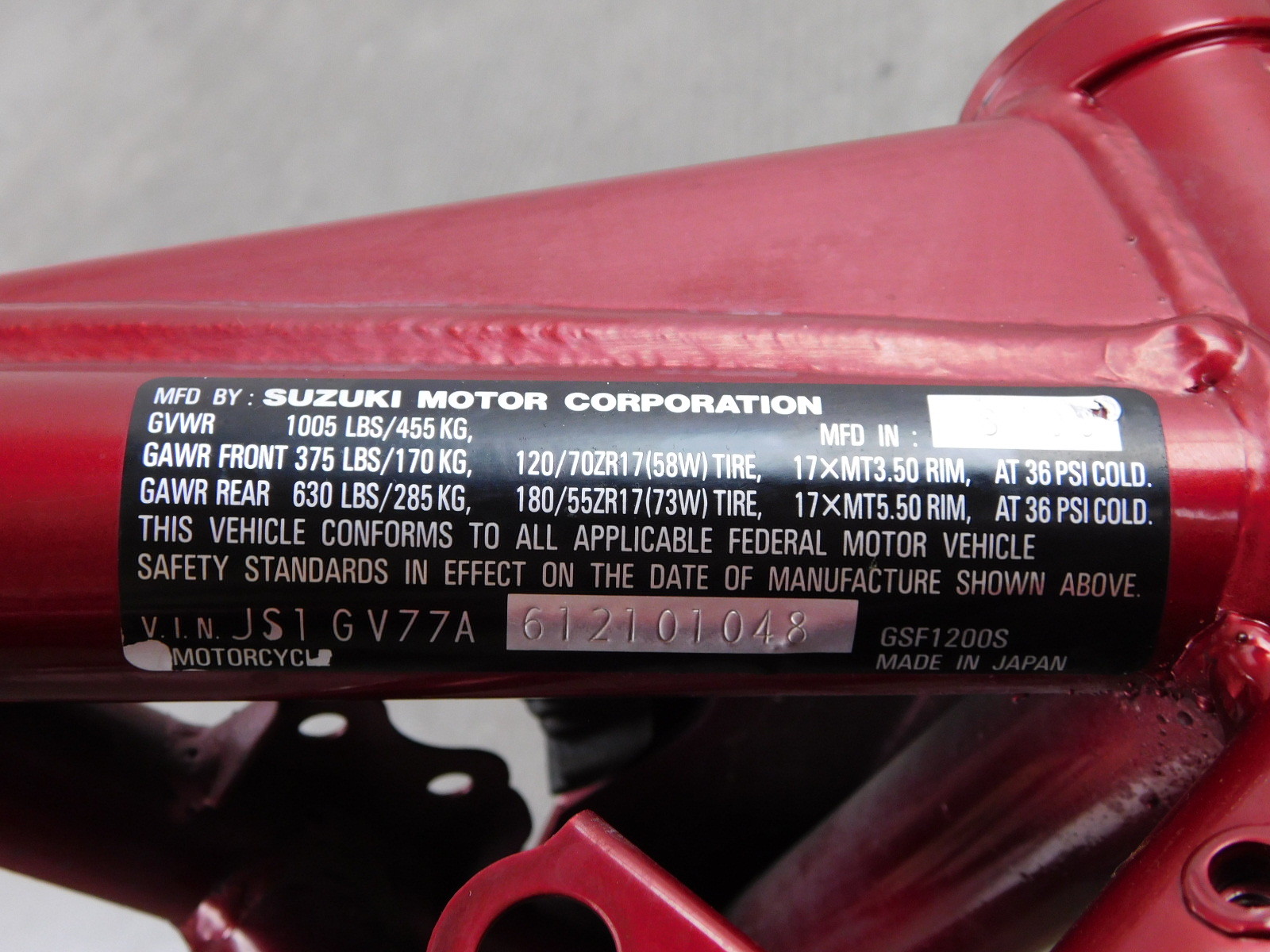 MAIN FRAME ~ STRAIGHT Chassis ~ YES!! 01-05 GSF1200S Bandit 1200 GSF1200