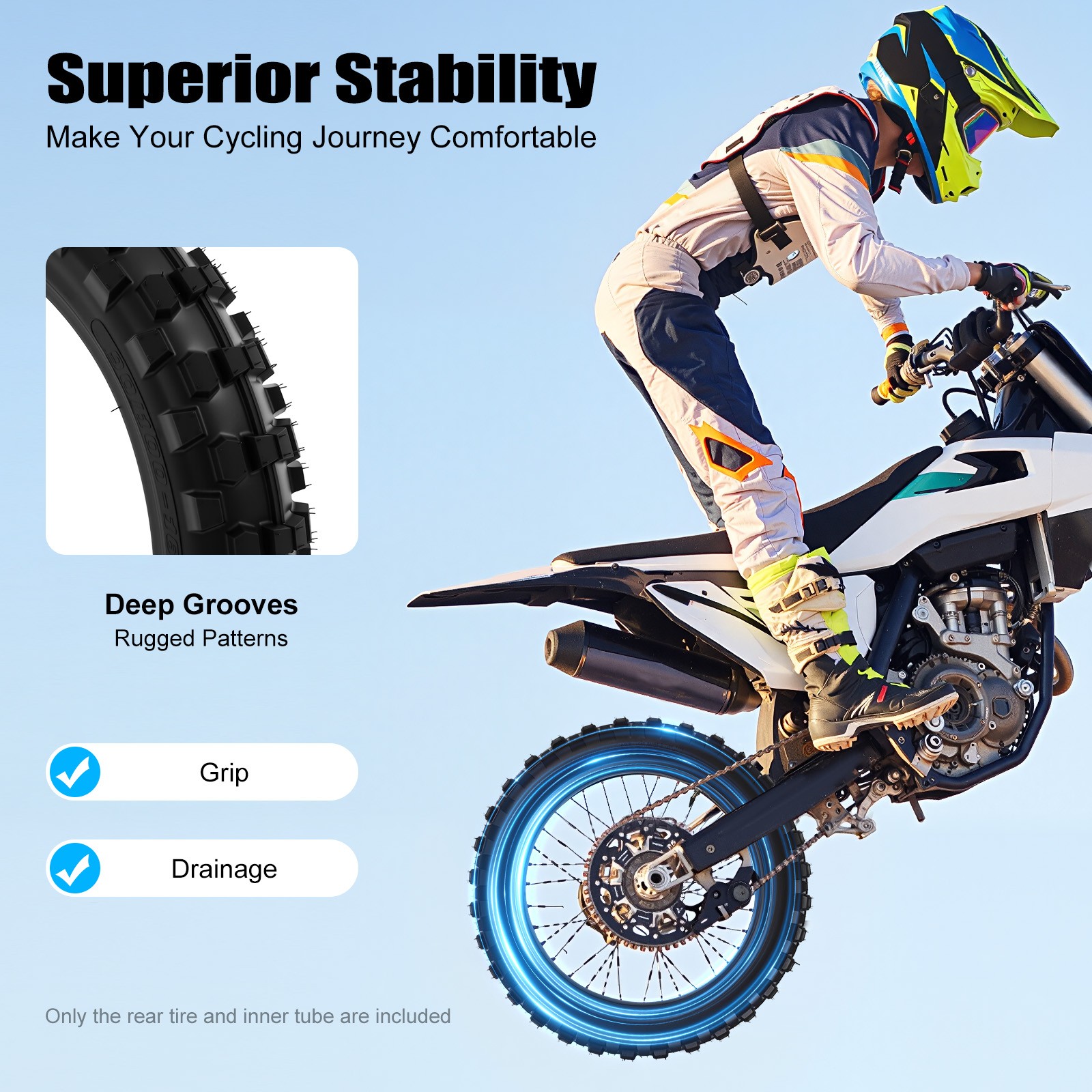 90/100-16 Rear Tire+Tube Set For Honda Dirt Bike KX100 CRF150