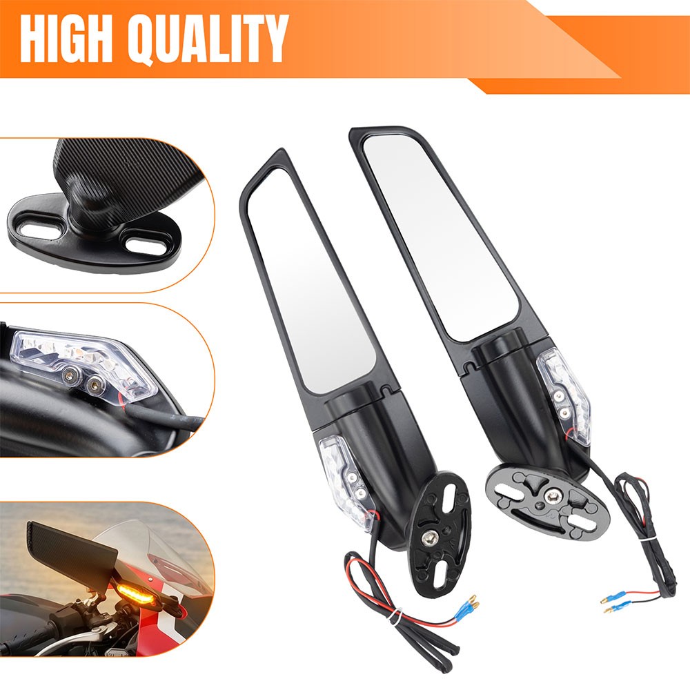Adjustable Rearview Wing Mirrors w/ LED Turn Signal Lights for Yamaha R1 R3 R6