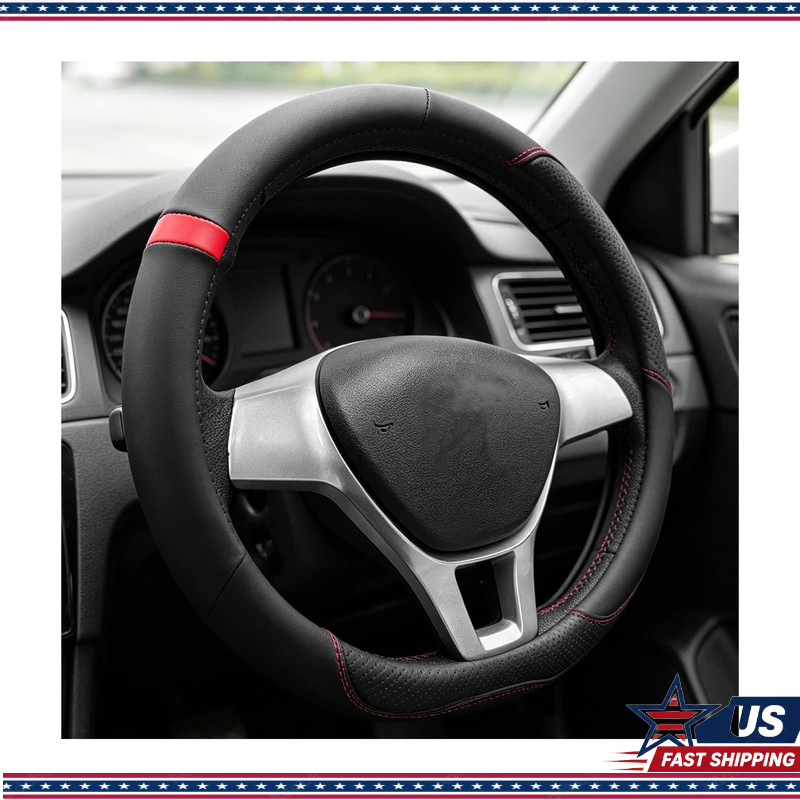 15 Inch Microfiber Leather Steering Wheel Cover, Anti-Slip Grip Breathable Dirty